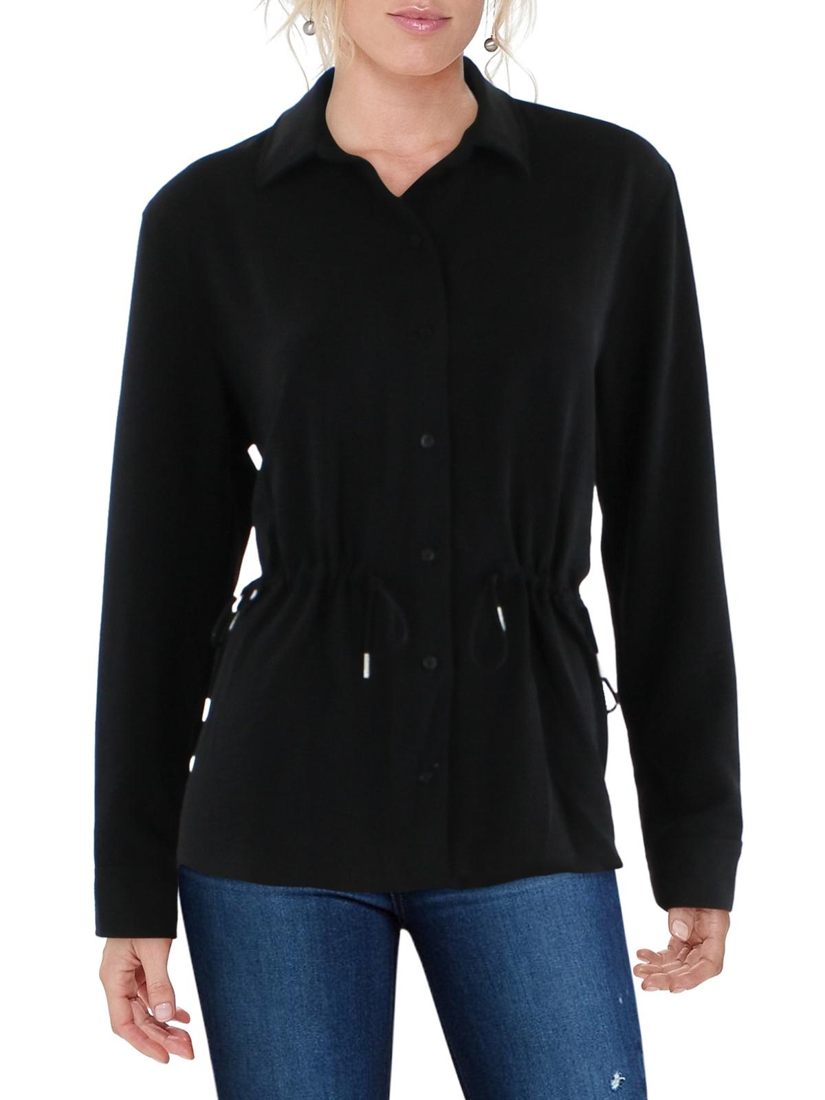 Womens Gathered Detail Collared Button-Down Top